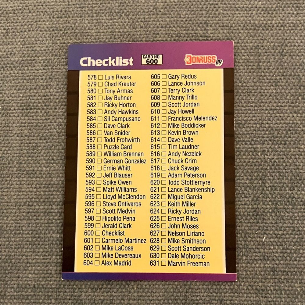 1989 Donruss Checklist Baseball Card Trading Card